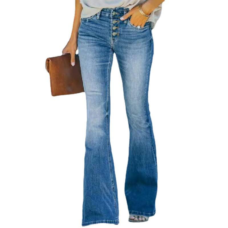 High Waist Designer Stretch Flared Jeans
