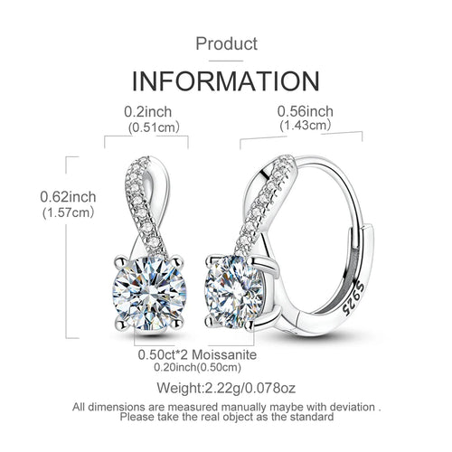 1.0ct Moissanite Hoop Earrings 925 Sterling Silver Wrap For Women Wedding