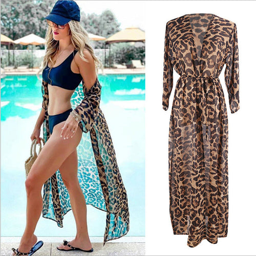 Chiffon Leopard Dot Beach Kimono Cover-Up
