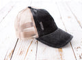 Distressed Messy Bun Cap | Adjustable No-Snag Opening