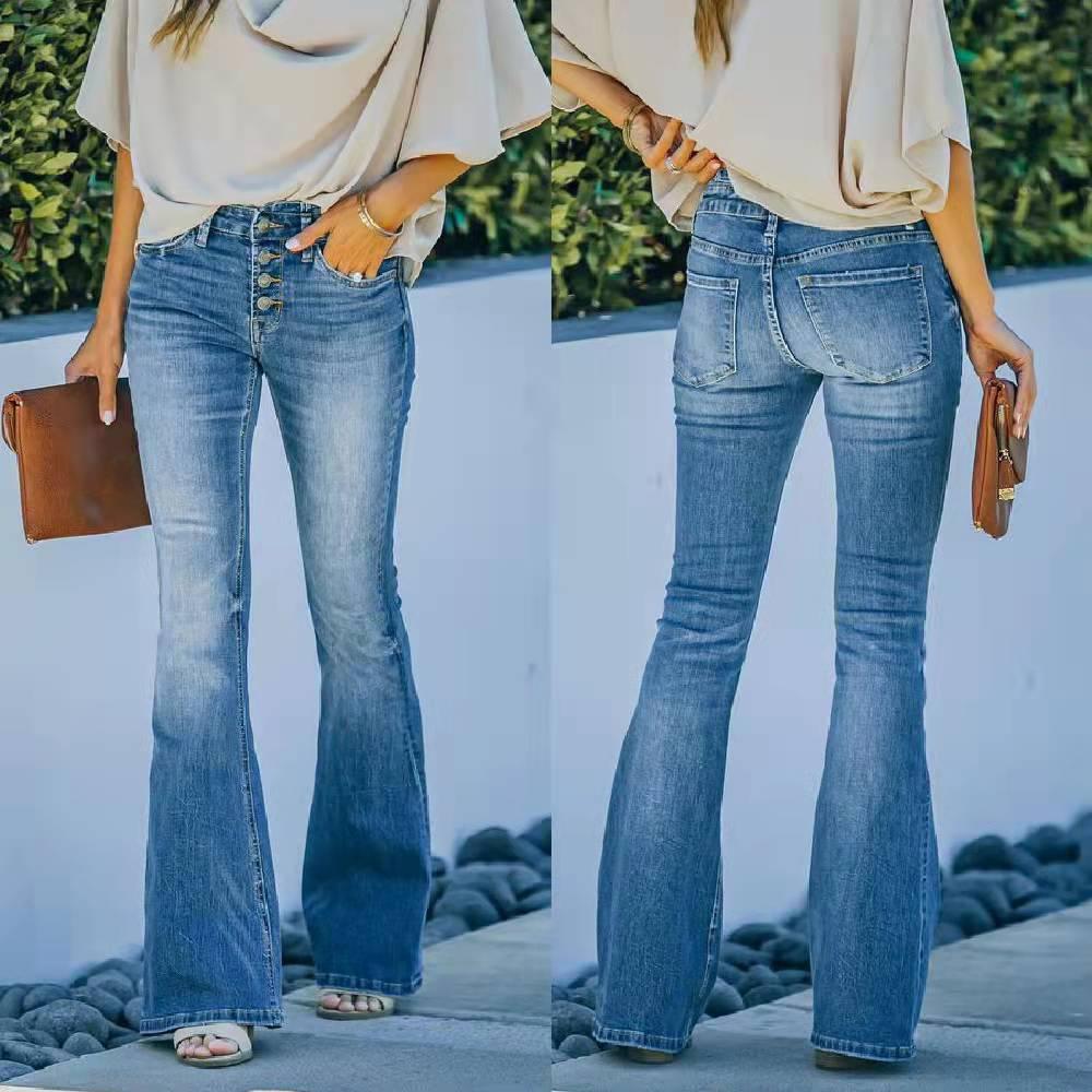 High Waist Designer Stretch Flared Jeans