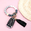 Silicone Color Block Key Ring Bracelet | Wood Bead Wristlet Keychain