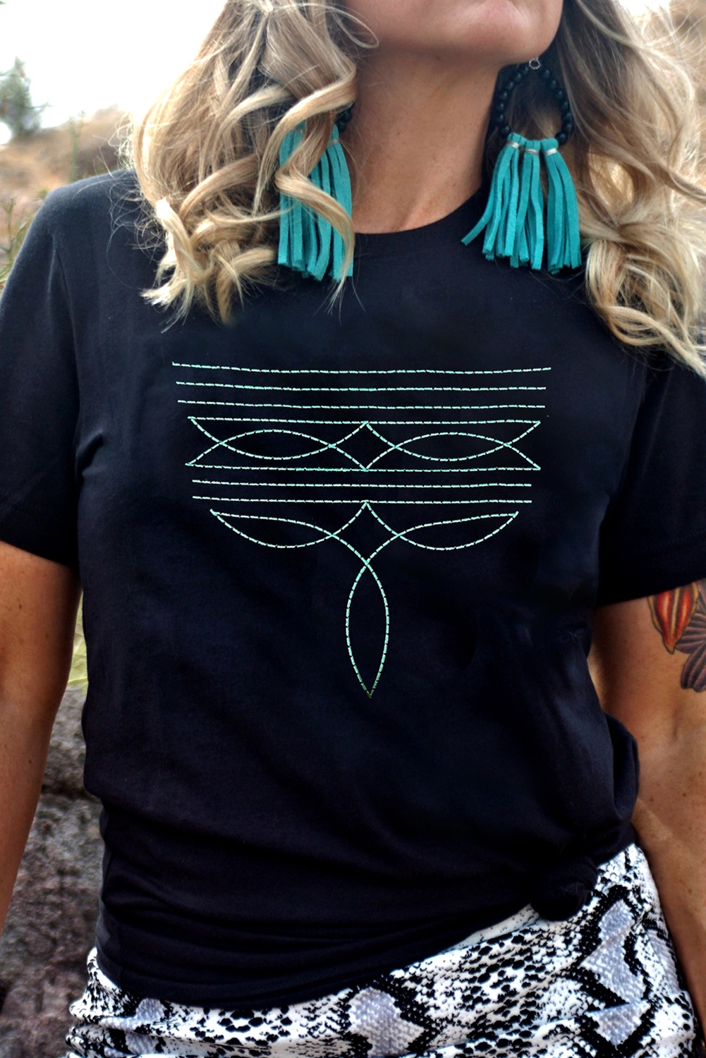 Turquoise Stitch Geometric Tee