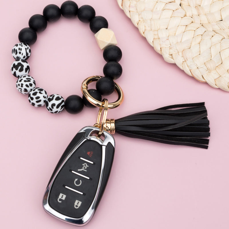 Silicone Color Block Print Key Ring Bracelet | Cow & Leopard Print
