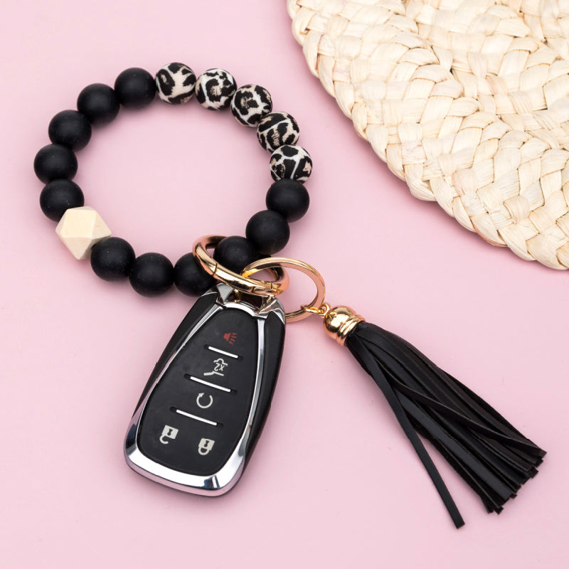Silicone Color Block Print Key Ring Bracelet | Cow & Leopard Print