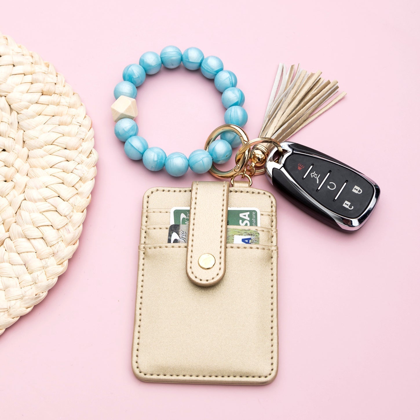 Silicone Key Ring Wallet Bracelet | Beaded Wristlet with Card Slots