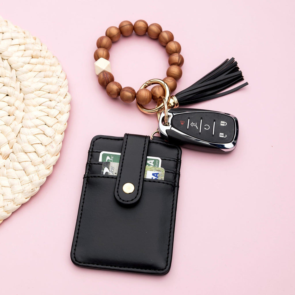 Silicone Key Ring Wallet Bracelet | Beaded Wristlet with Card Slots