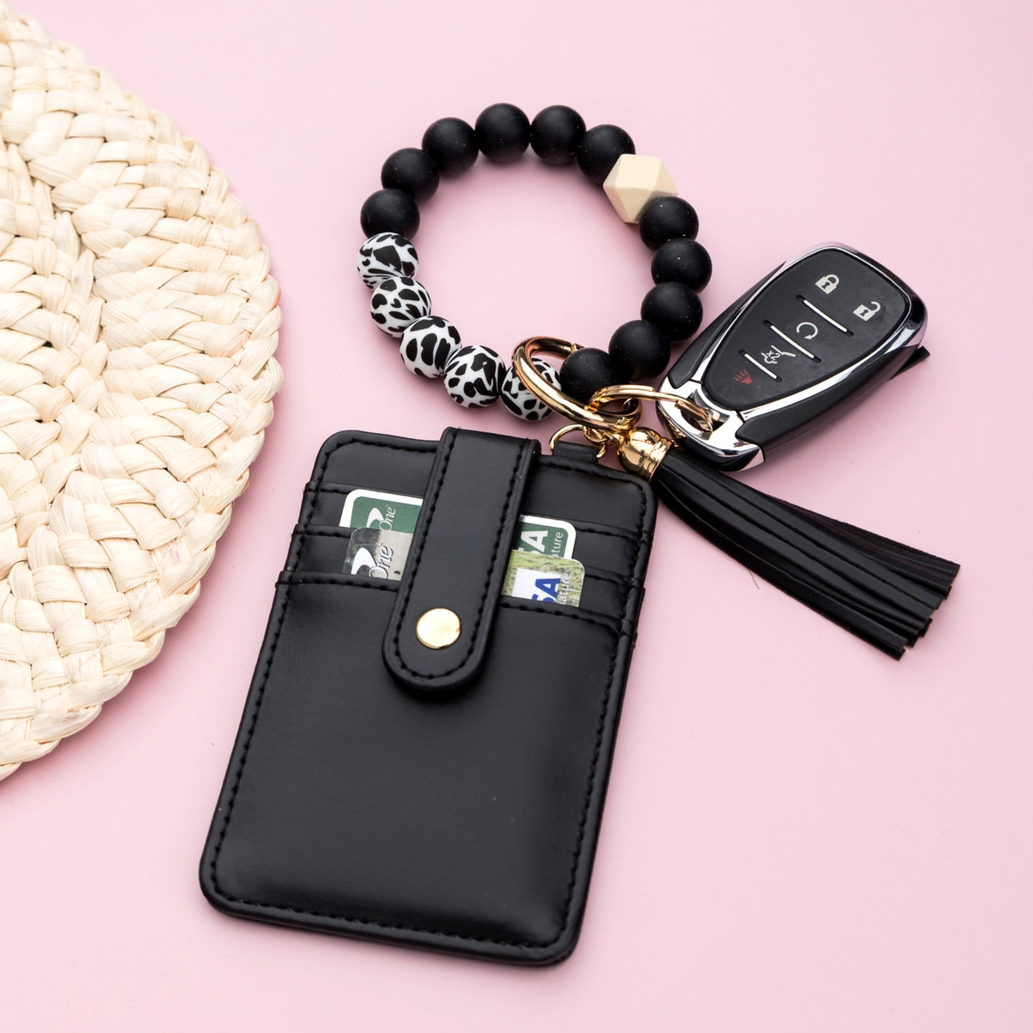 Silicone Key Ring Wallet Bracelet | Beaded Wristlet with Card Slots