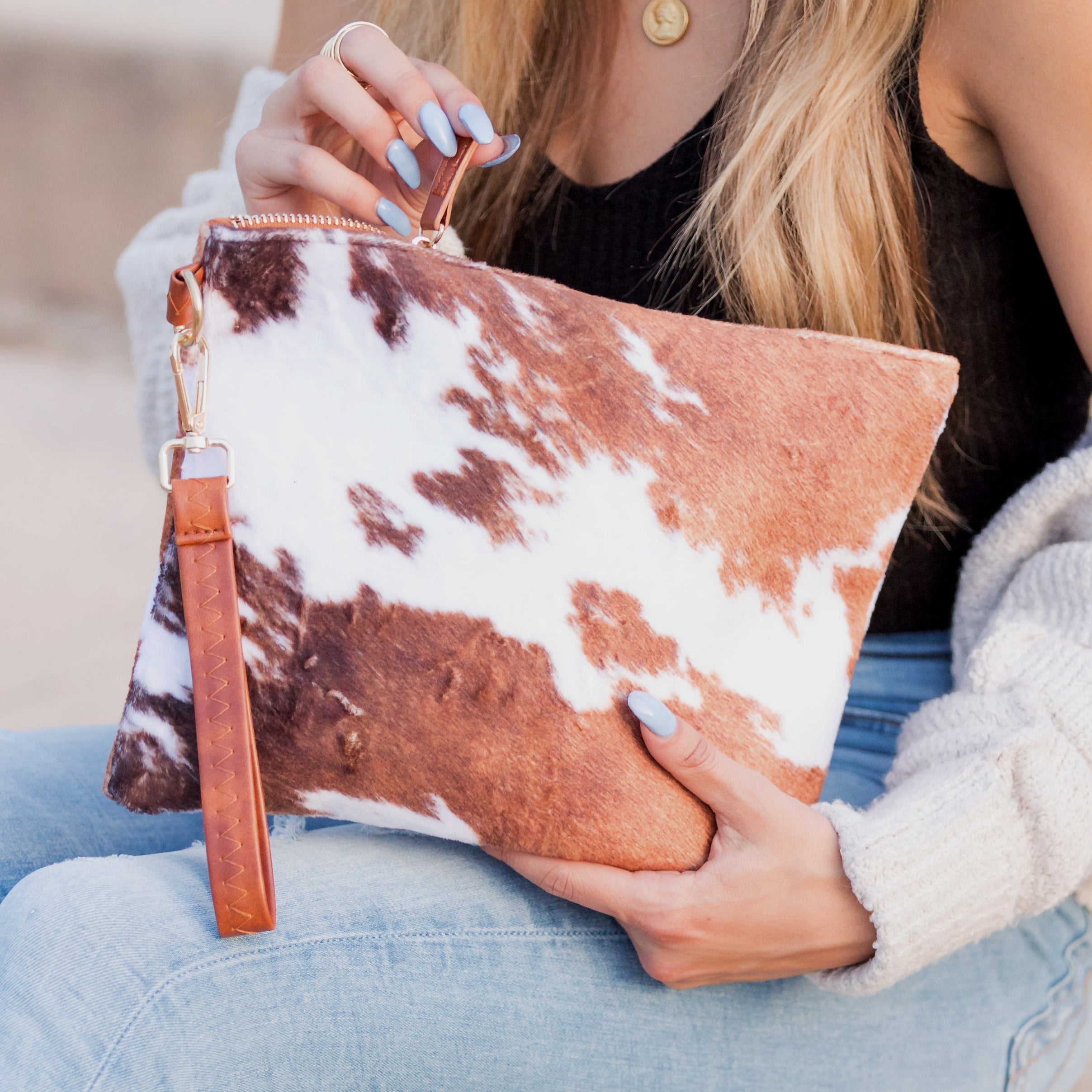 Western Fur Clutch | Faux Fur Statement Wristlet Bag
