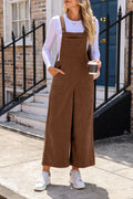 Brown Corduroy Wide Leg Bib Overalls