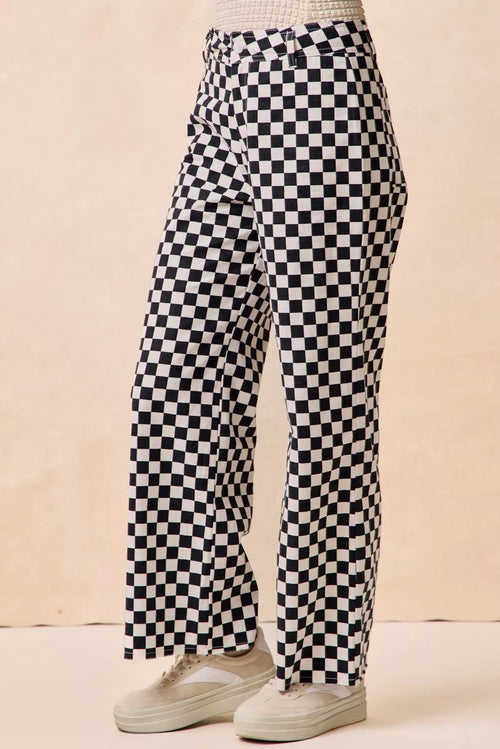 Black Checkered Wide Leg Pants
