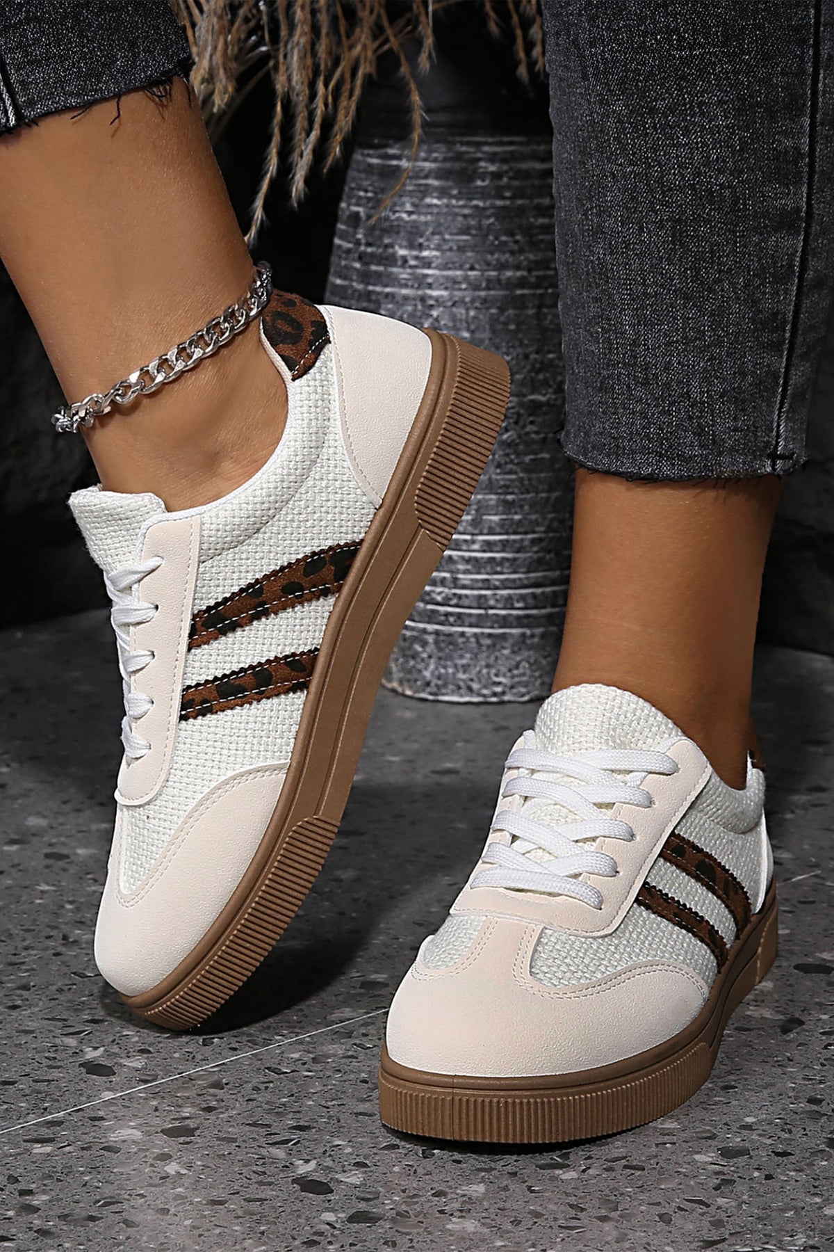 Leopard Print Lace-Up Sneakers | Western Boho Style