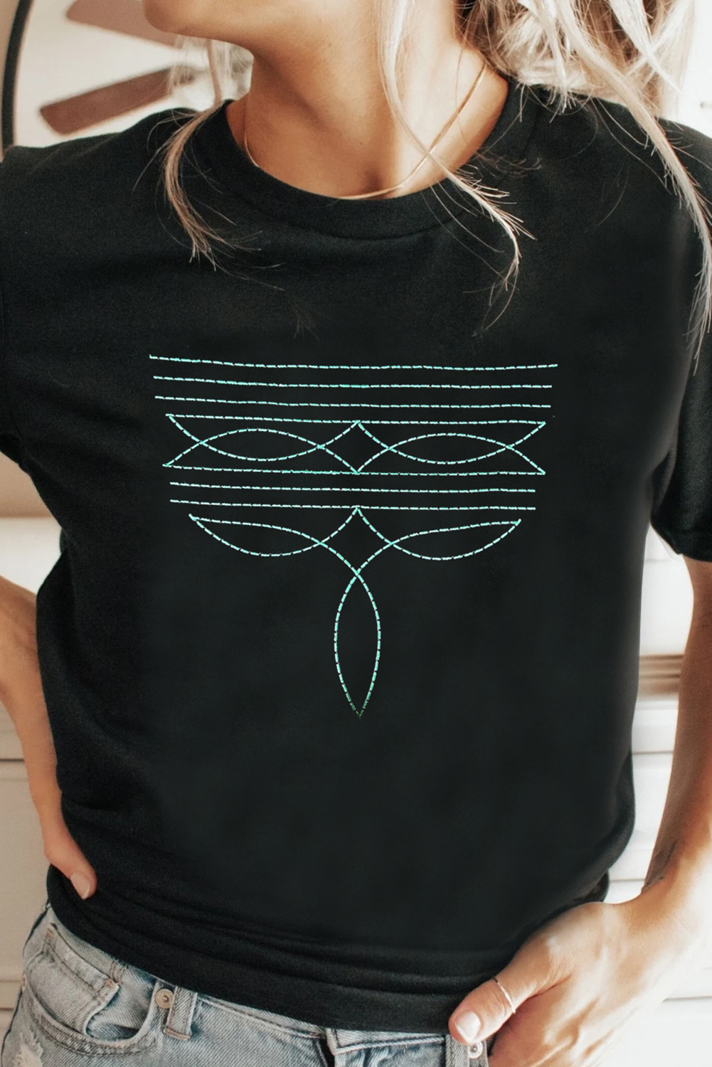 Turquoise Stitch Geometric Tee