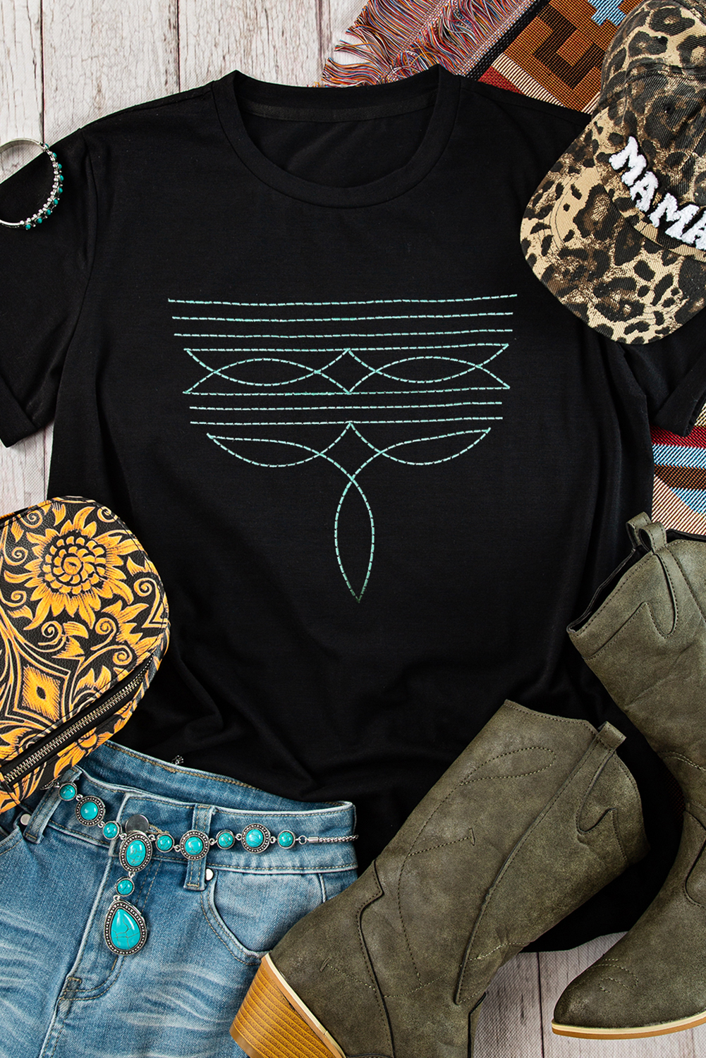 Turquoise Stitch Geometric Tee