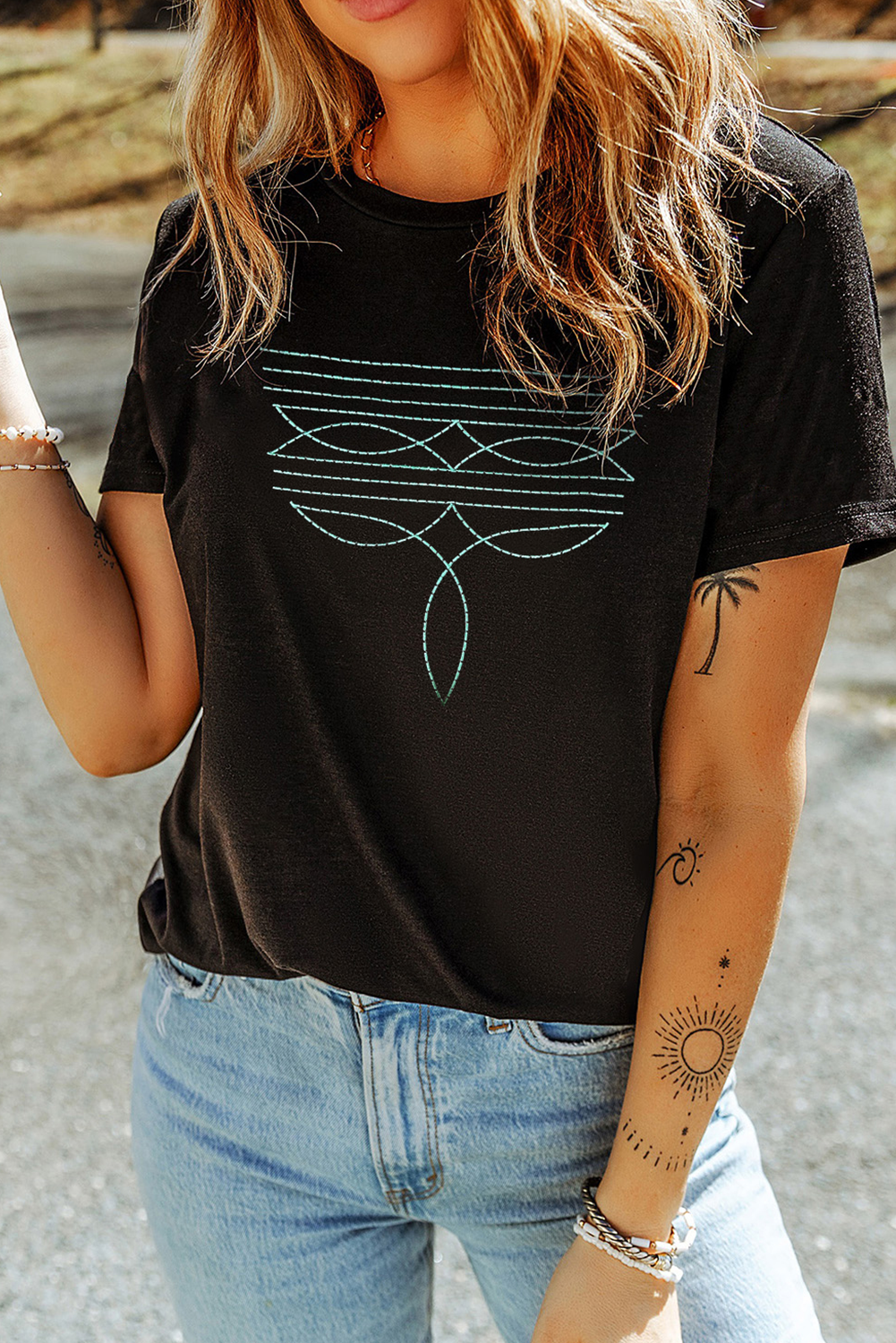 Turquoise Stitch Geometric Tee