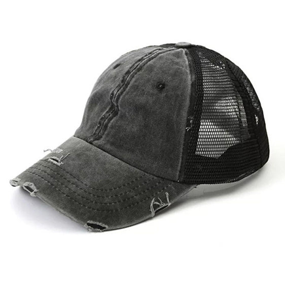 Distressed Messy Bun Hat Cap | Ponytail & Bun Opening