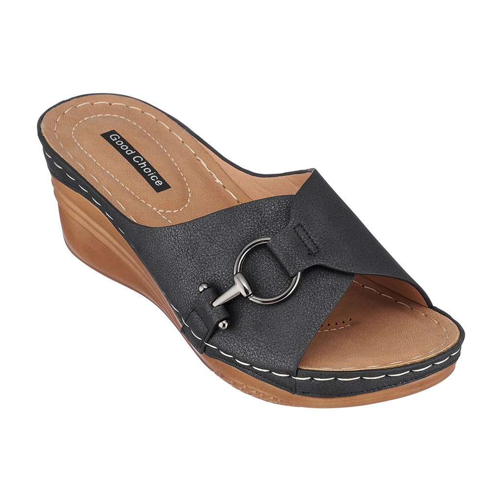 Bay Black Wedge Sandals | Honey Grit Co.