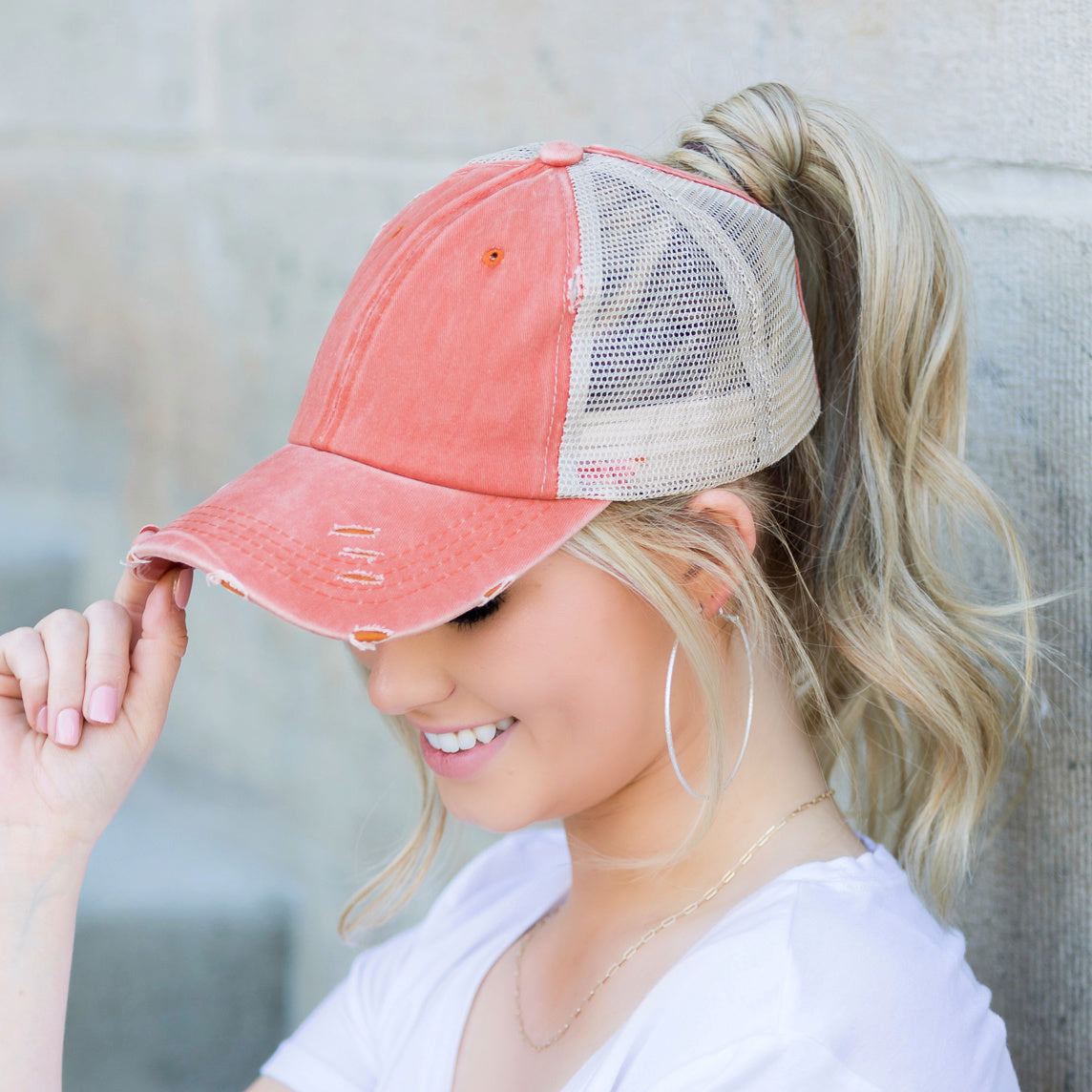 Distressed Messy Bun Hat Cap | Ponytail & Bun Opening