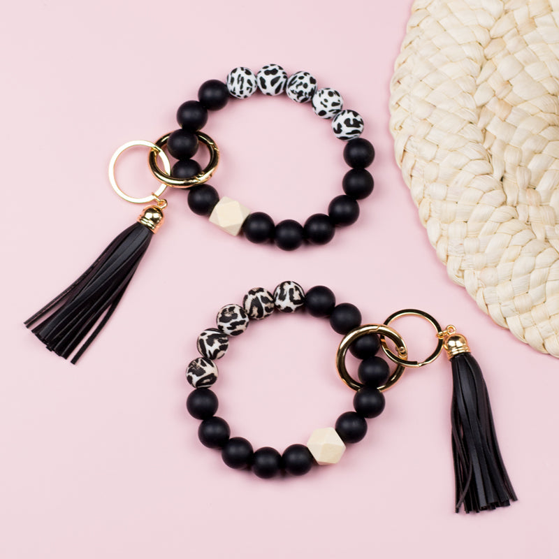 Silicone Color Block Print Key Ring Bracelet | Cow & Leopard Print