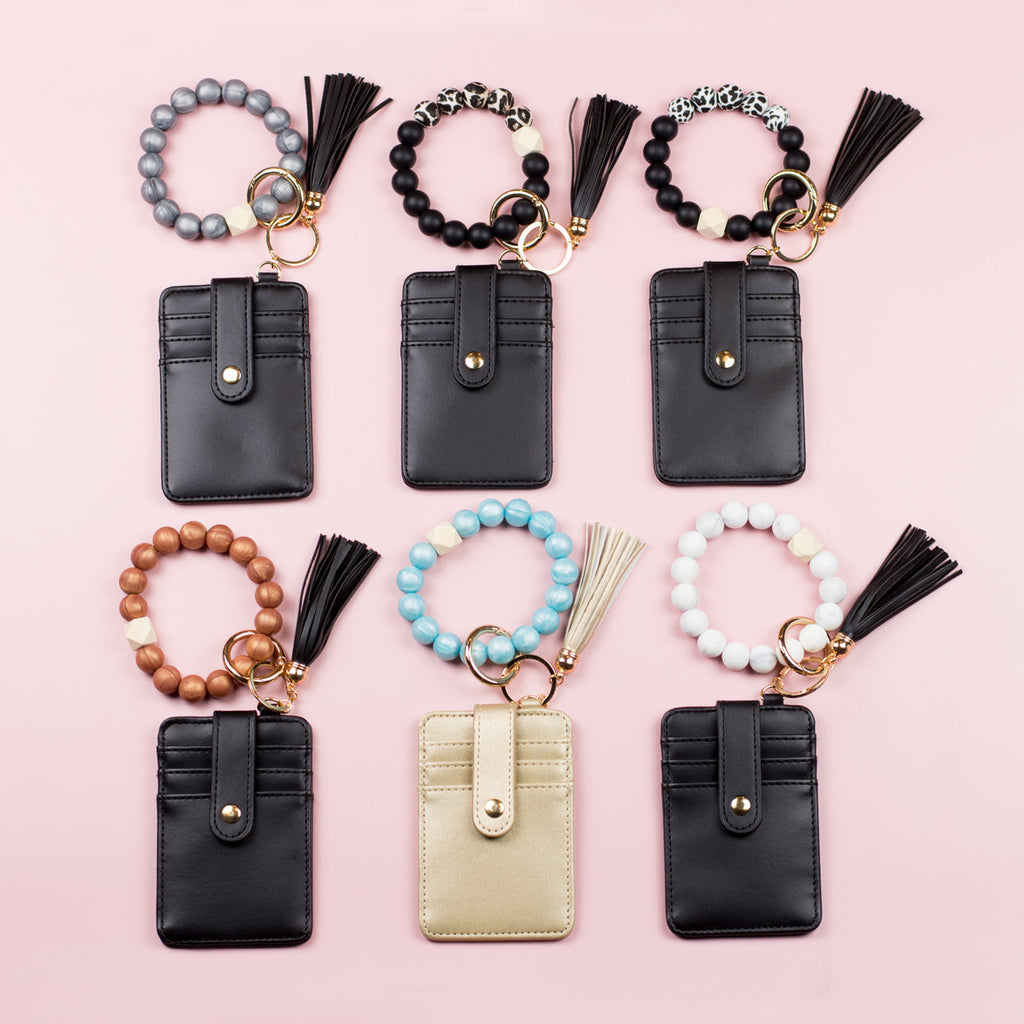 Silicone Key Ring Wallet Bracelet | Beaded Wristlet with Card Slots