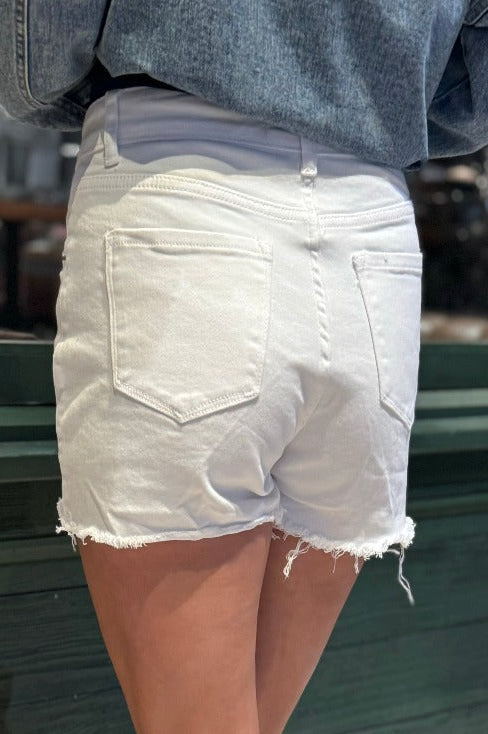 White Distressed Denim Shorts