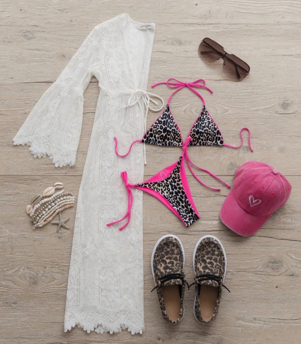 Leopard Print Halter Neck Tie Side Bikini Set