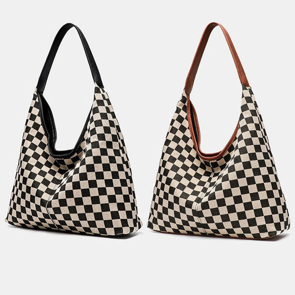 Celine Mixed Media Hobo Bag | Checkered Canvas & Leather Trim