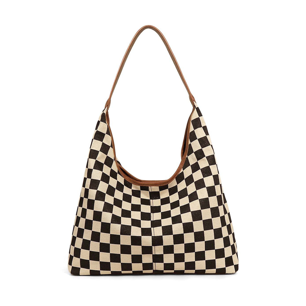 Celine Mixed Media Hobo Bag | Checkered Canvas & Leather Trim