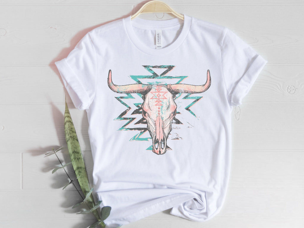 Pastel Aztec Cow Skull