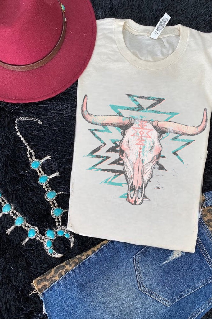 Pastel Aztec Cow Skull