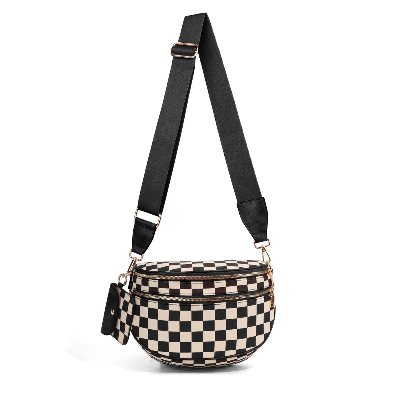 Kaylee Mixed Media Checkered Crossbody Sling Bag | Double Zip