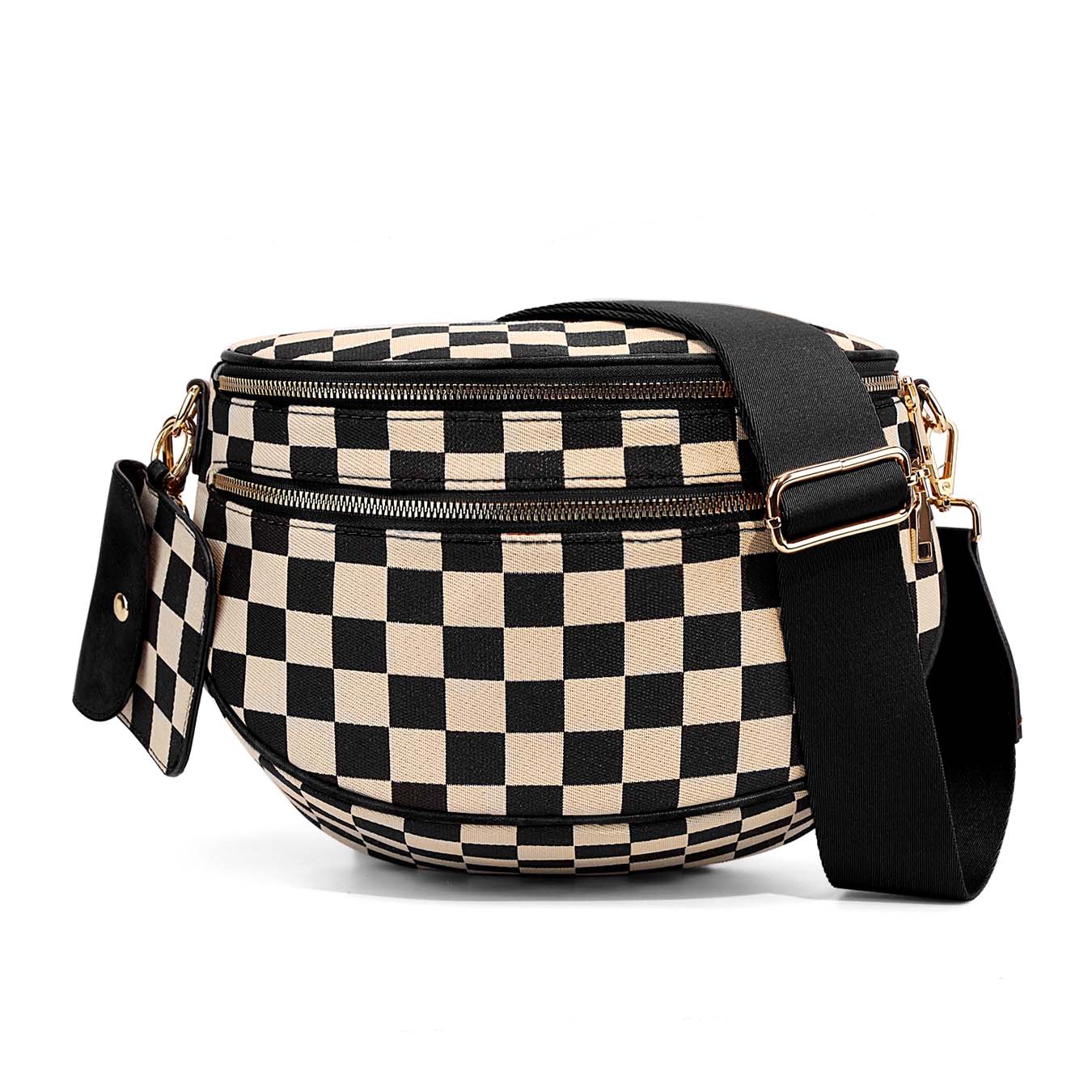 Kaylee Mixed Media Checkered Crossbody Sling Bag | Double Zip