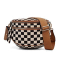 Kaylee Mixed Media Checkered Crossbody Sling Bag | Double Zip