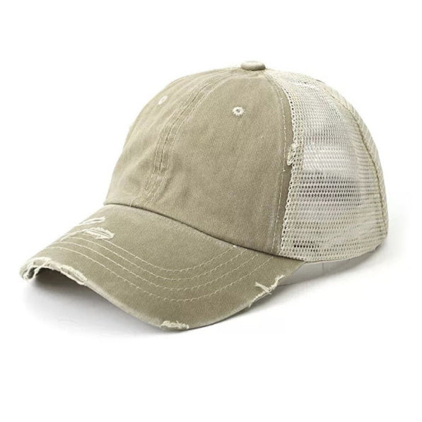 Distressed Messy Bun Hat Cap | Ponytail & Bun Opening