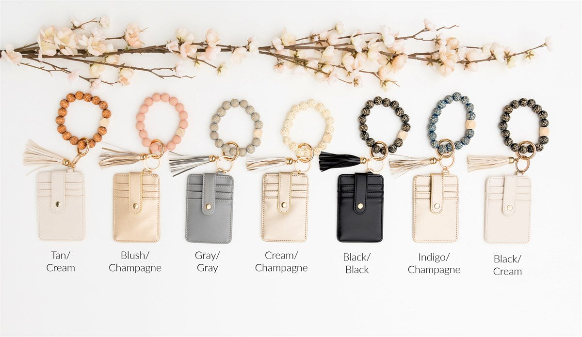 Leopard Beaded Key Ring Wallet Bracelet | Laser-Cut Wood Wristlet Wallet