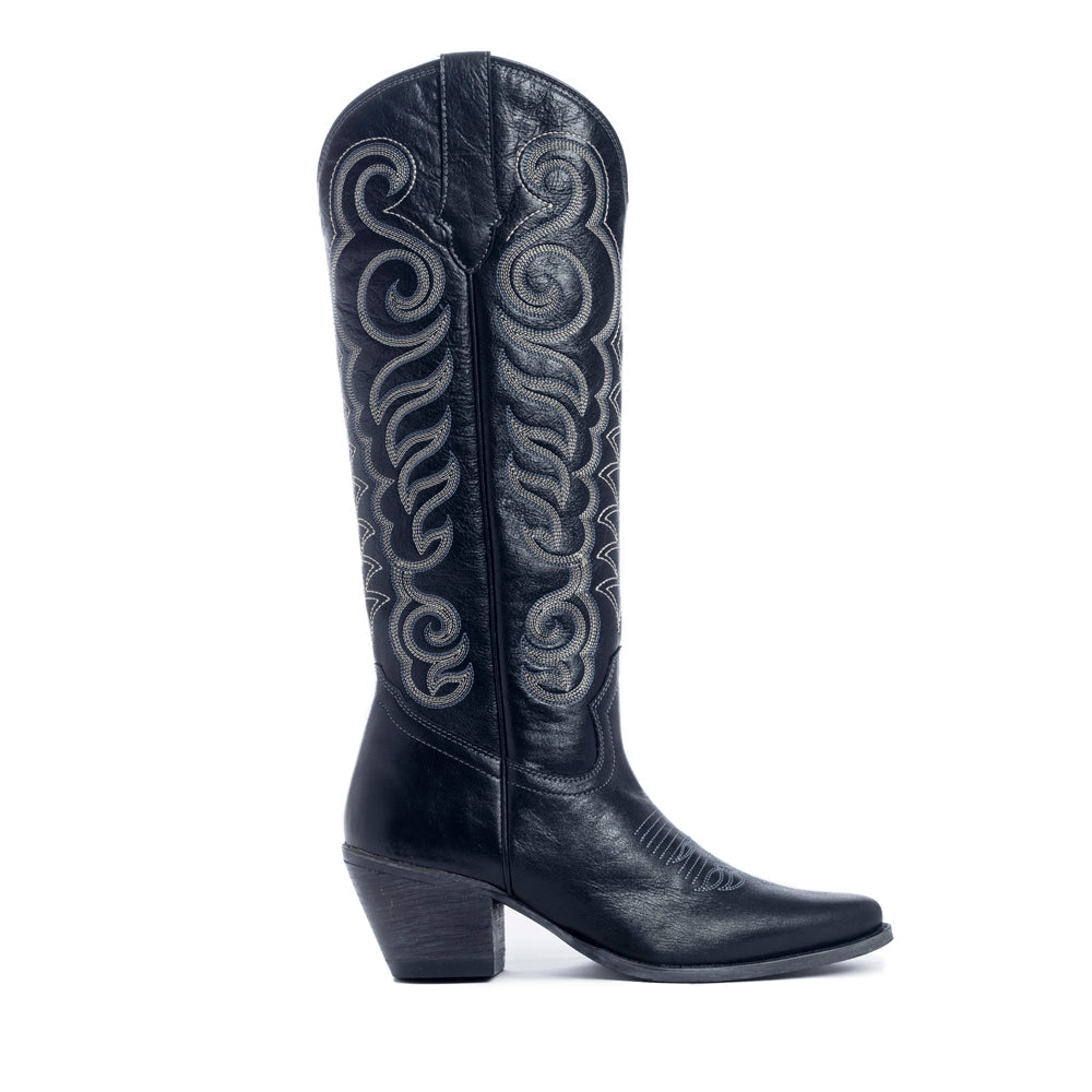 Ebony Embroidered Tall Western Boots | Honey Grit Co