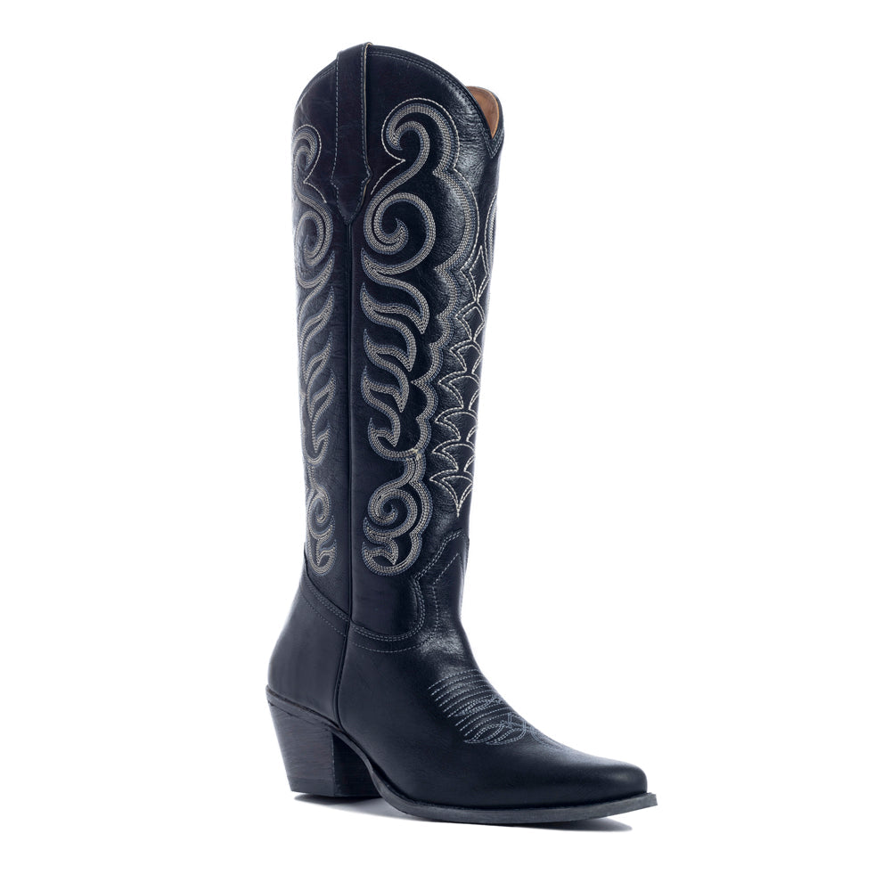 Ebony Embroidered Tall Western Boots | Honey Grit Co