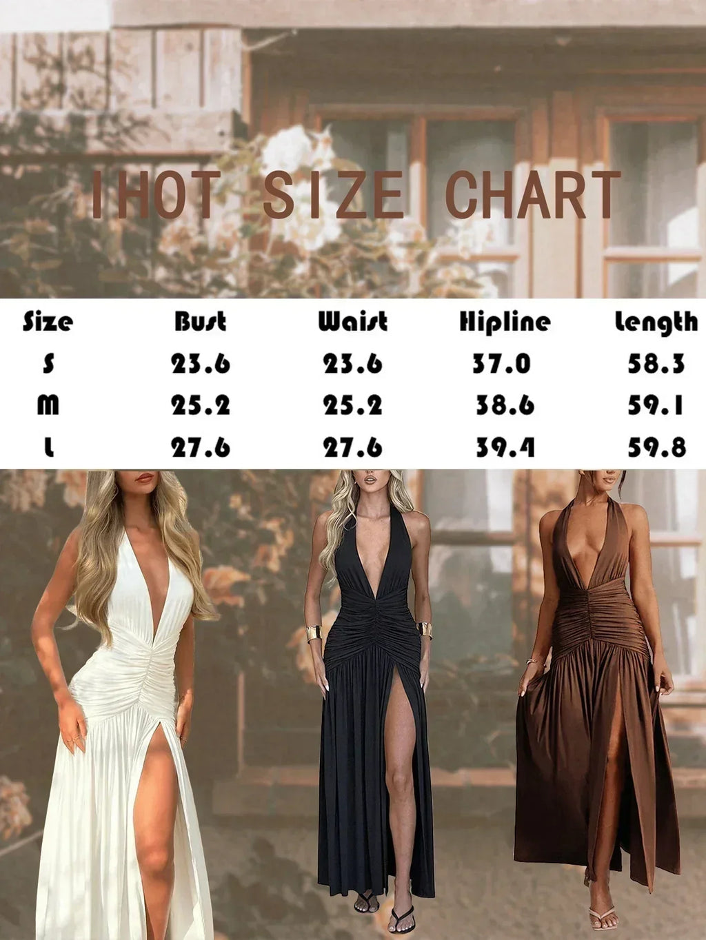 Deep V Halter Slit Dress