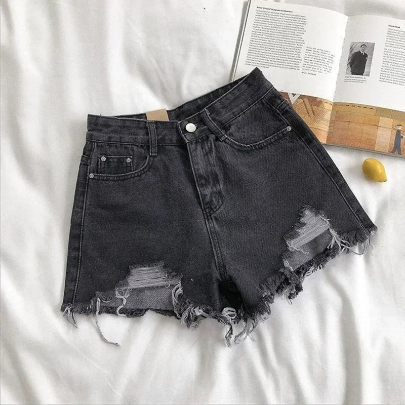 High Waist Distressed Denim Shorts