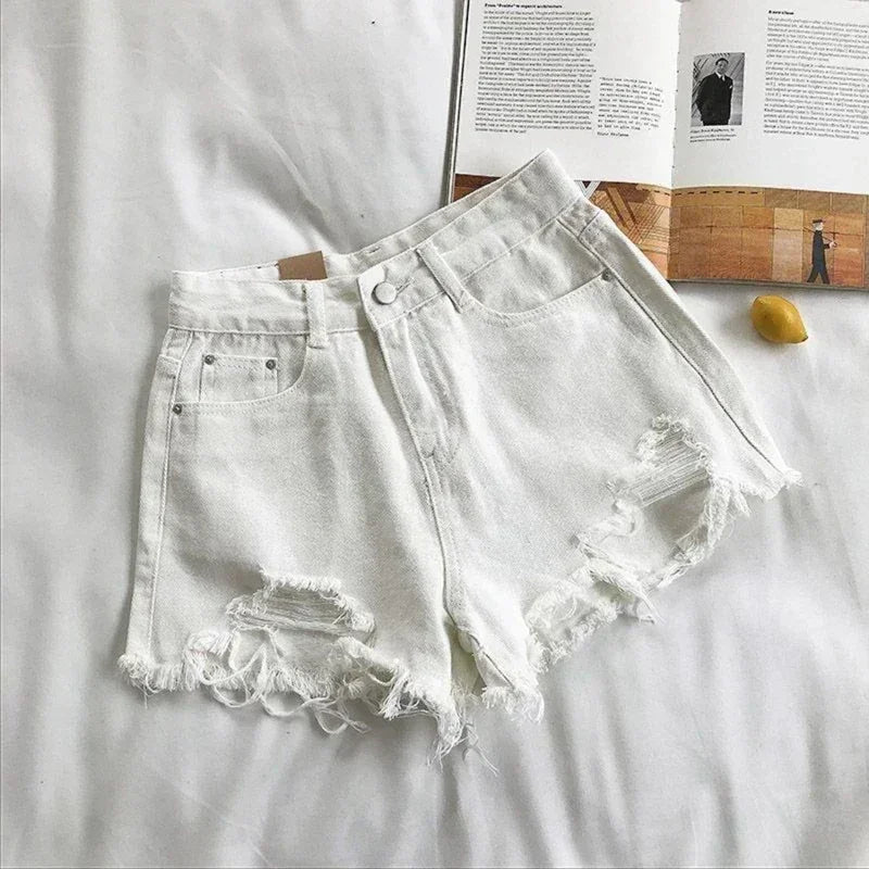 High Waist Distressed Denim Shorts