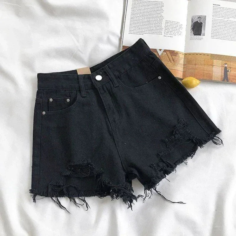 High Waist Distressed Denim Shorts