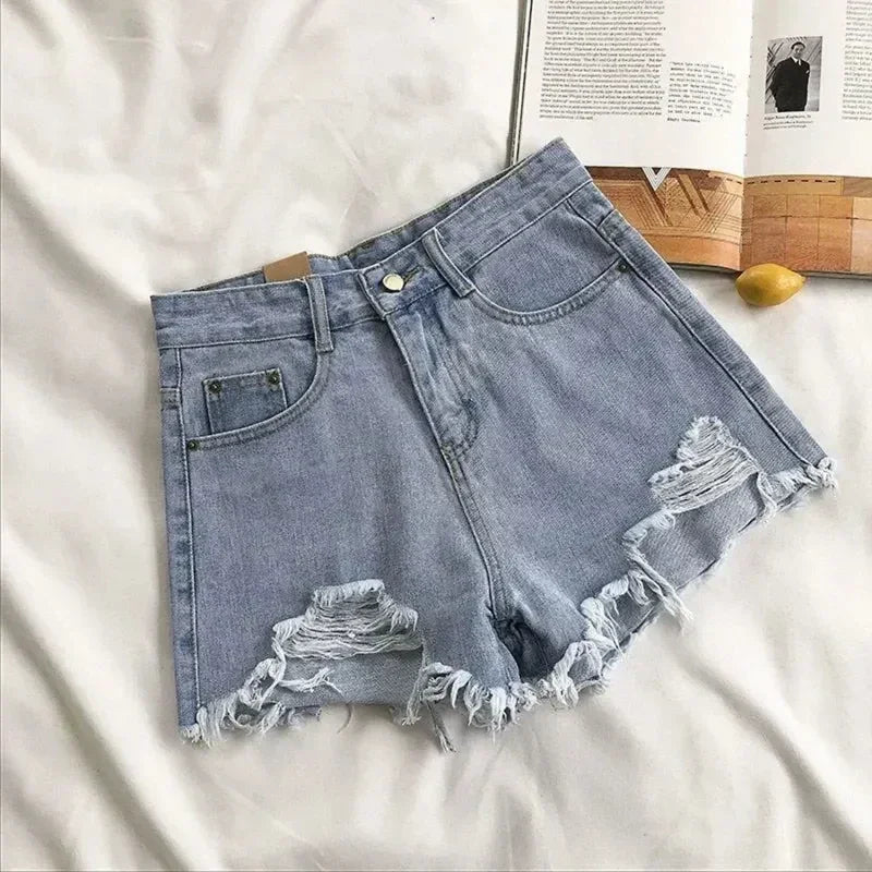 High Waist Distressed Denim Shorts