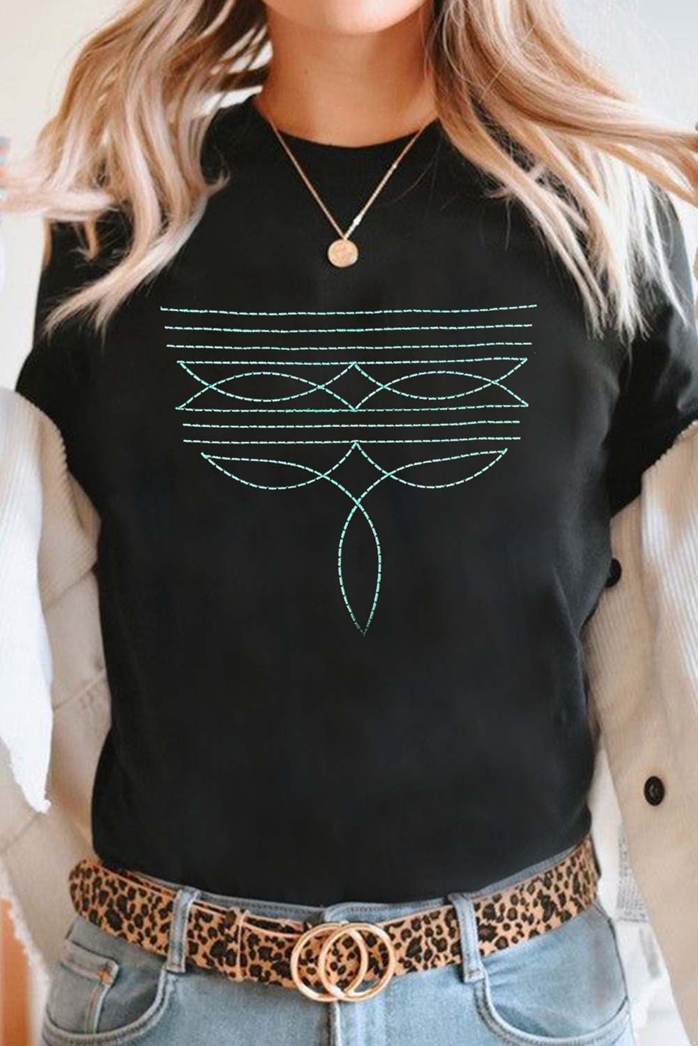 Turquoise Stitch Geometric Tee