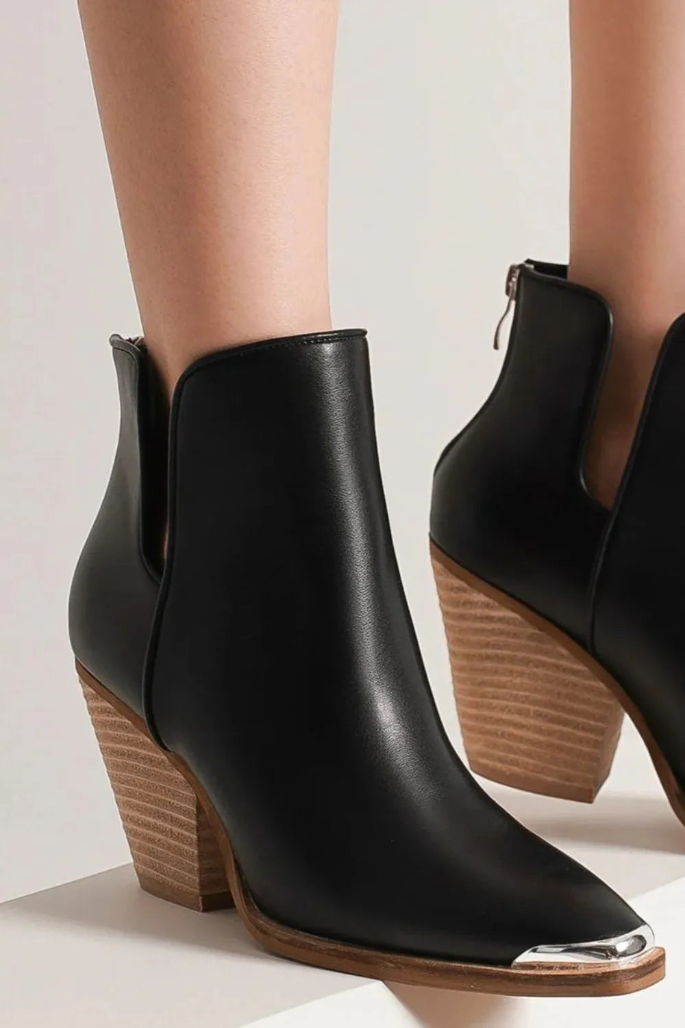 Fashion Pointed Metal-Tip Toe Block Heel Ankle Boots