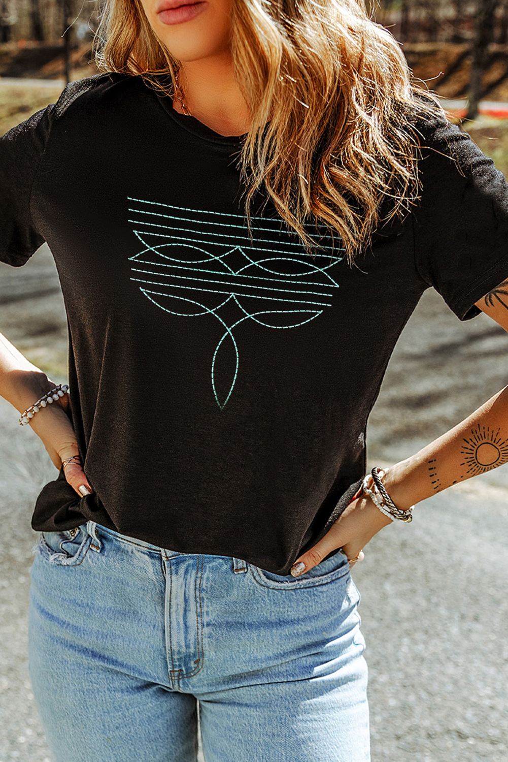 Turquoise Stitch Geometric Tee