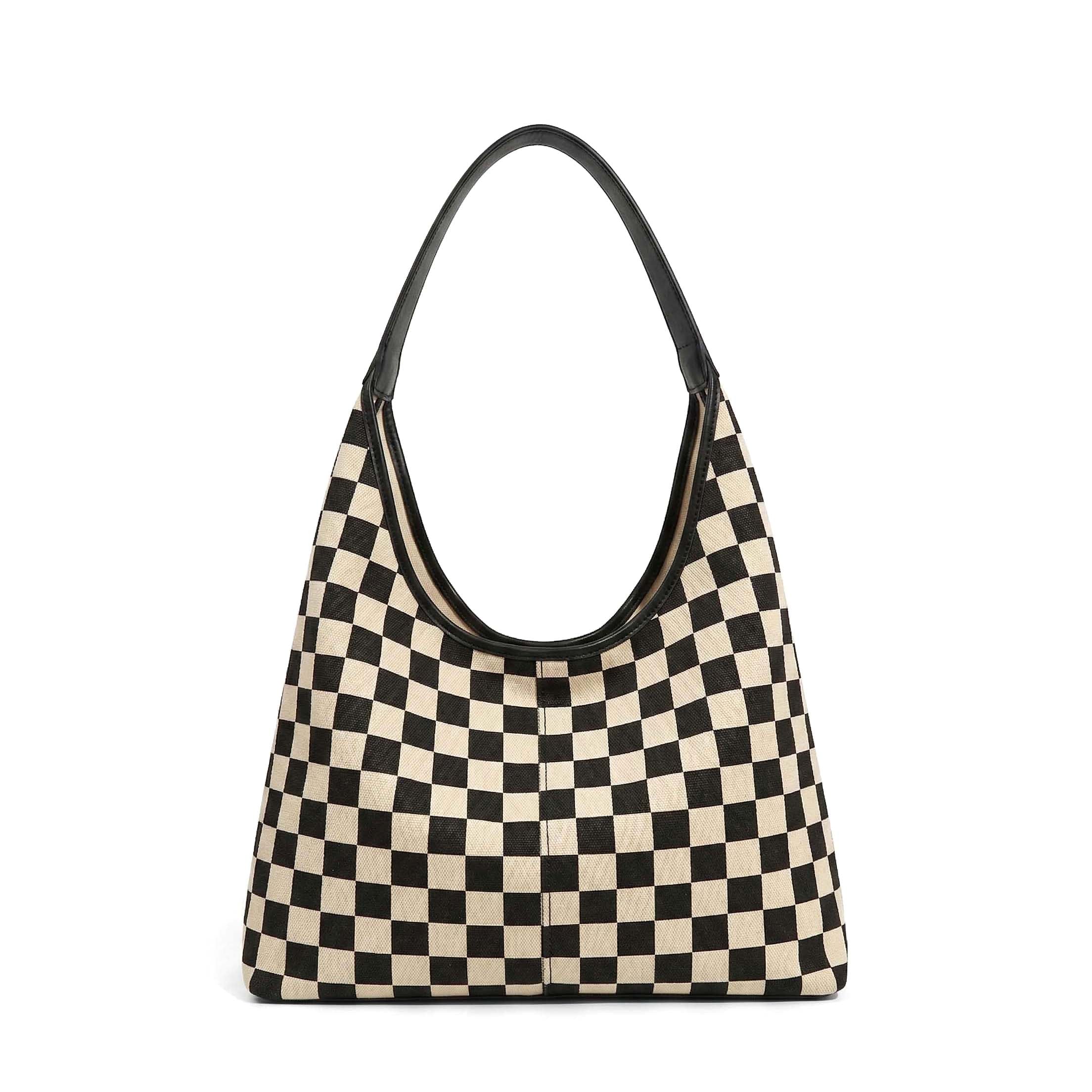 Celine Mixed Media Hobo Bag | Checkered Canvas & Leather Trim