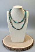 Desert Dream: Layered Western Fashion Pearl & Faux Turquoise Necklace Set (18" & 22")