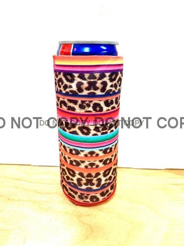 Leopard Serape Print Slim 12oz Can Koozie