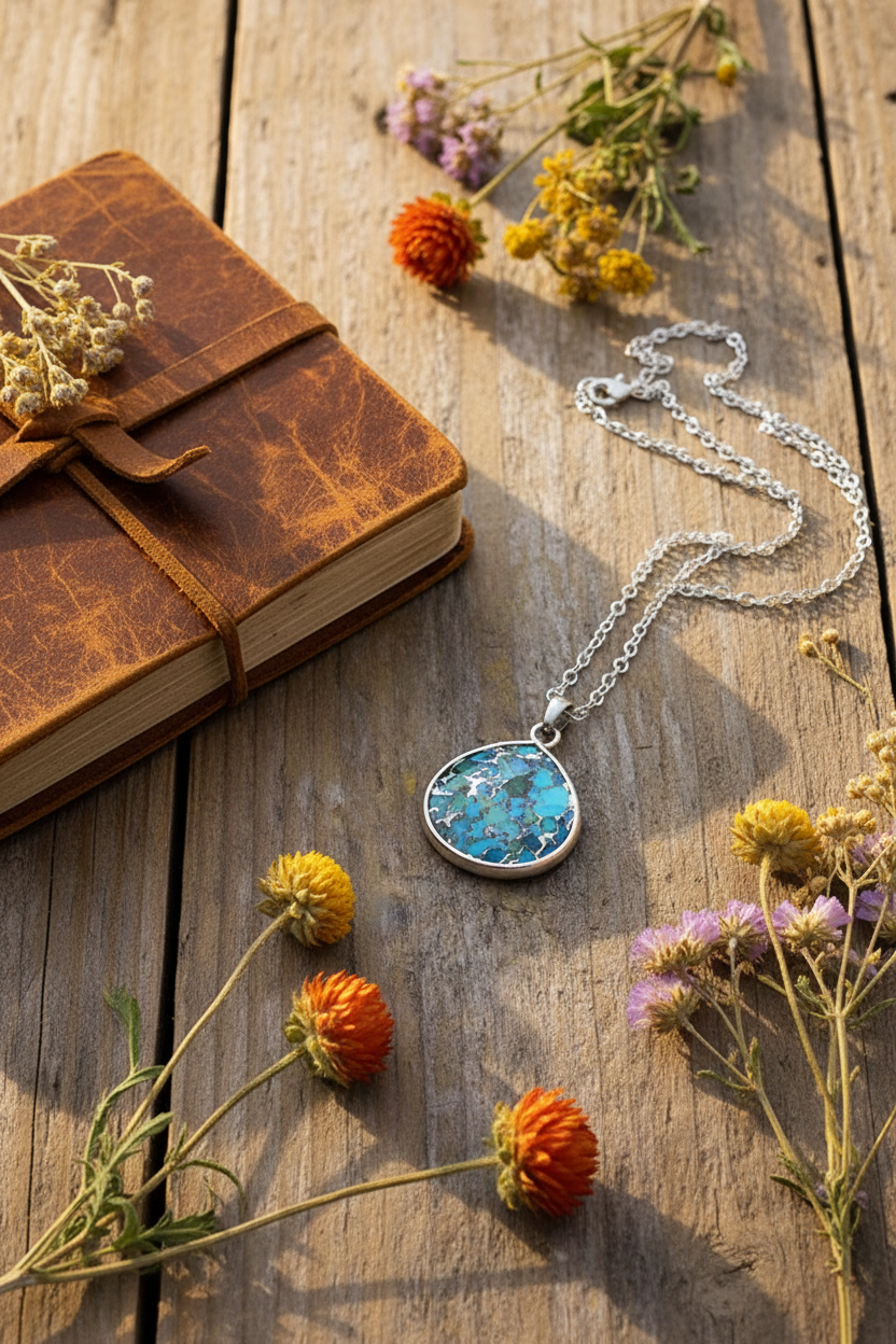Turquoise Chain Pendant Necklace | Western Boho Jewelry | Southwest Layering Necklace