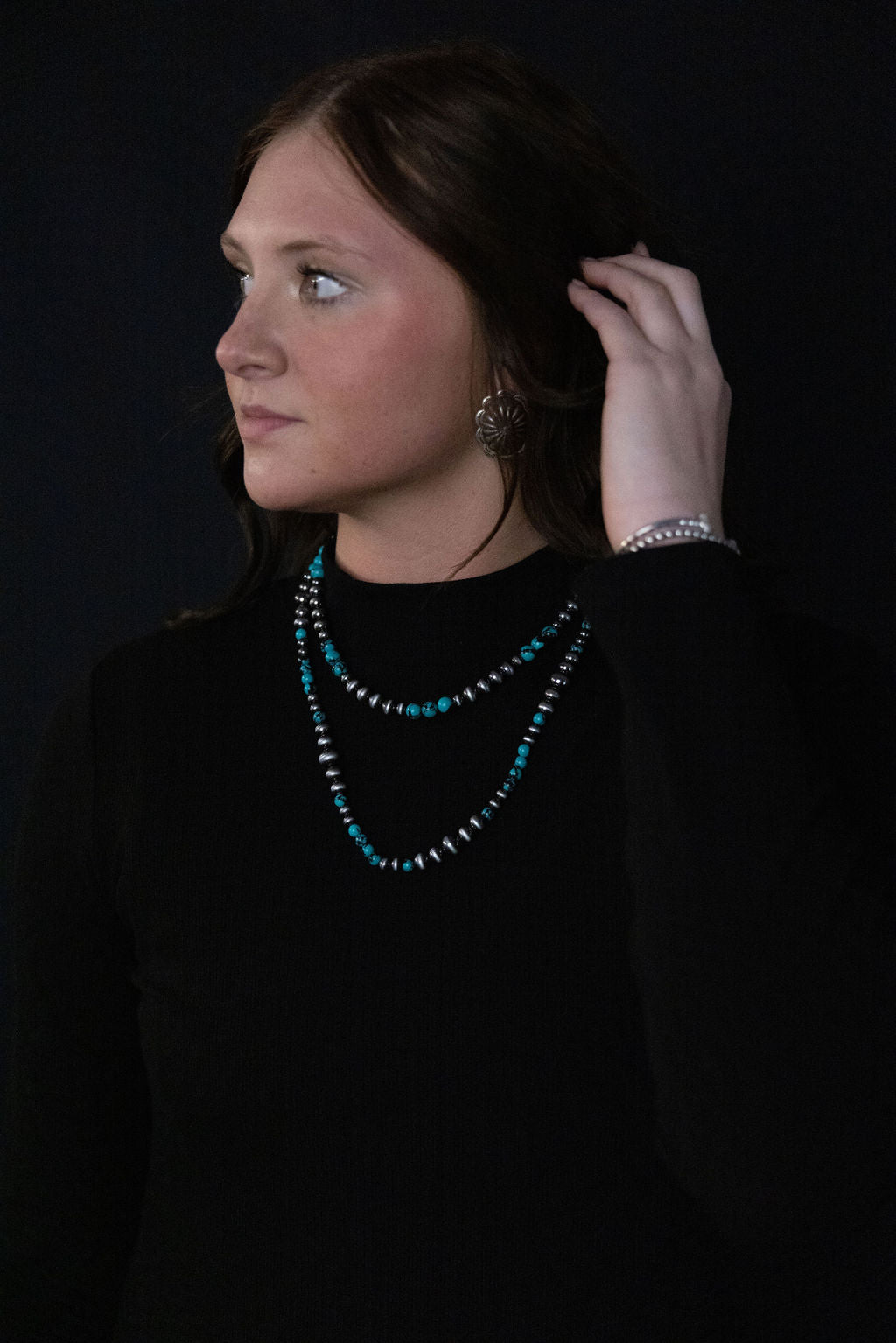 Desert Dream: Layered Western Fashion Pearl & Faux Turquoise Necklace Set (18" & 22")